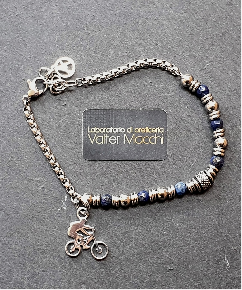 Collection GC2C Steel Product 316L - Composizione Bracciale  Pietre Agata Blu + Ciondolo GC Bike