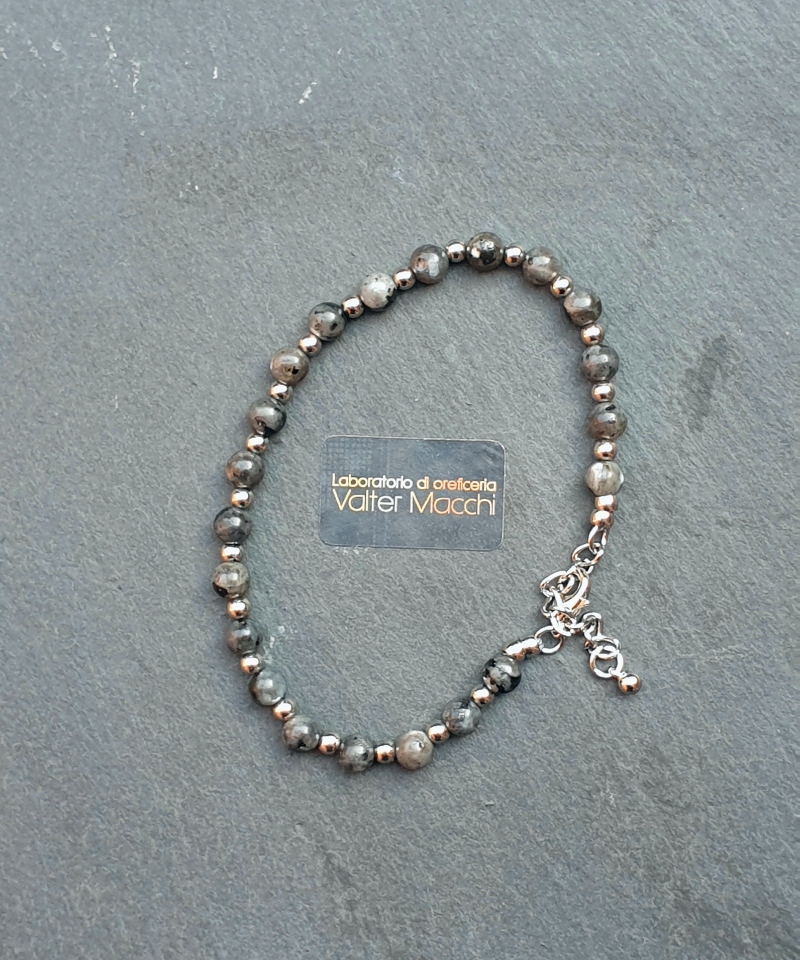 Collection GC2C Steel Product 316L Bracciale in Acciaio con Sfere e Pietre Dure Grigie Quarzo Tormal