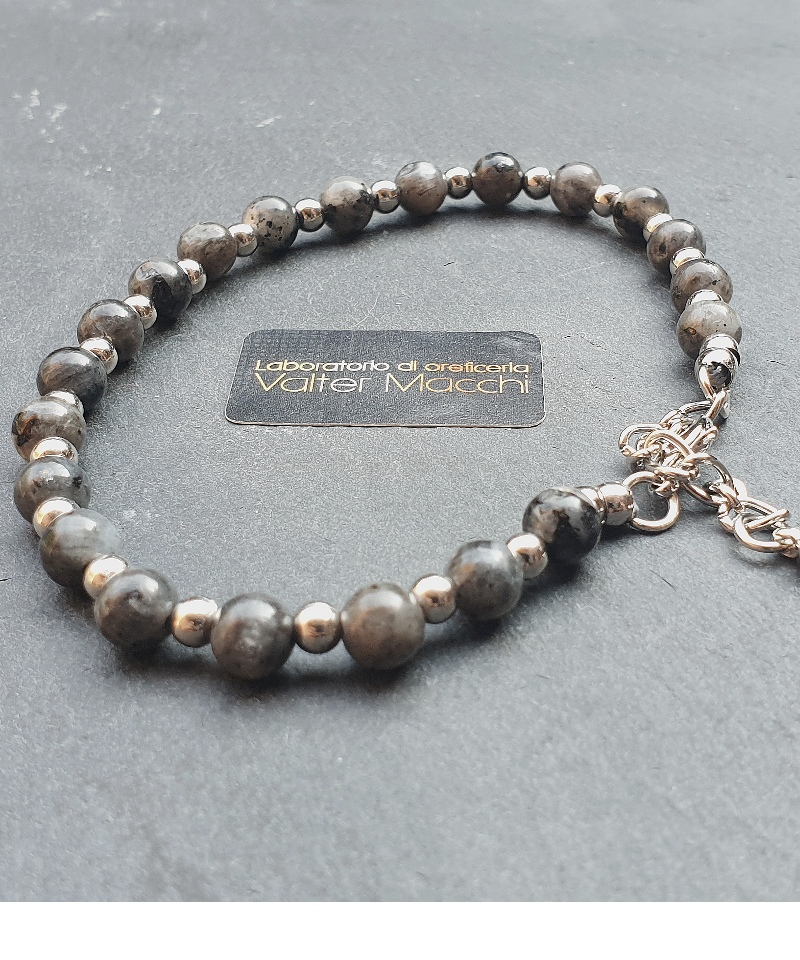 Collection GC2C Steel Product 316L Bracciale in Acciaio con Sfere e Pietre Dure Grigie Quarzo Tormal