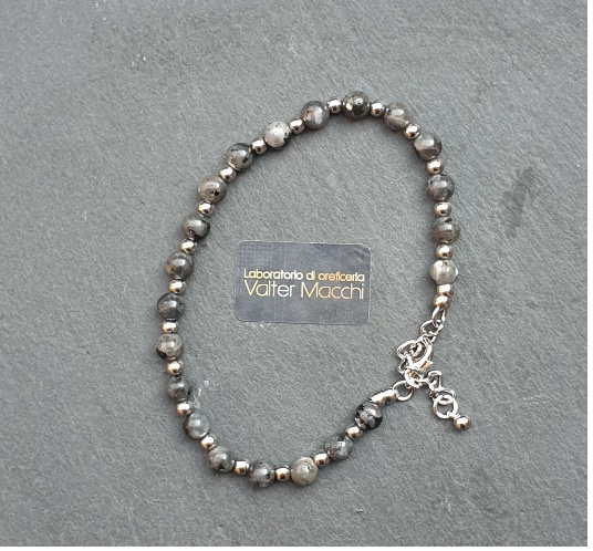 Collection GC2C Steel Product 316L Bracciale in Acciaio con Sfere e Pietre Dure Grigie Quarzo Tormal