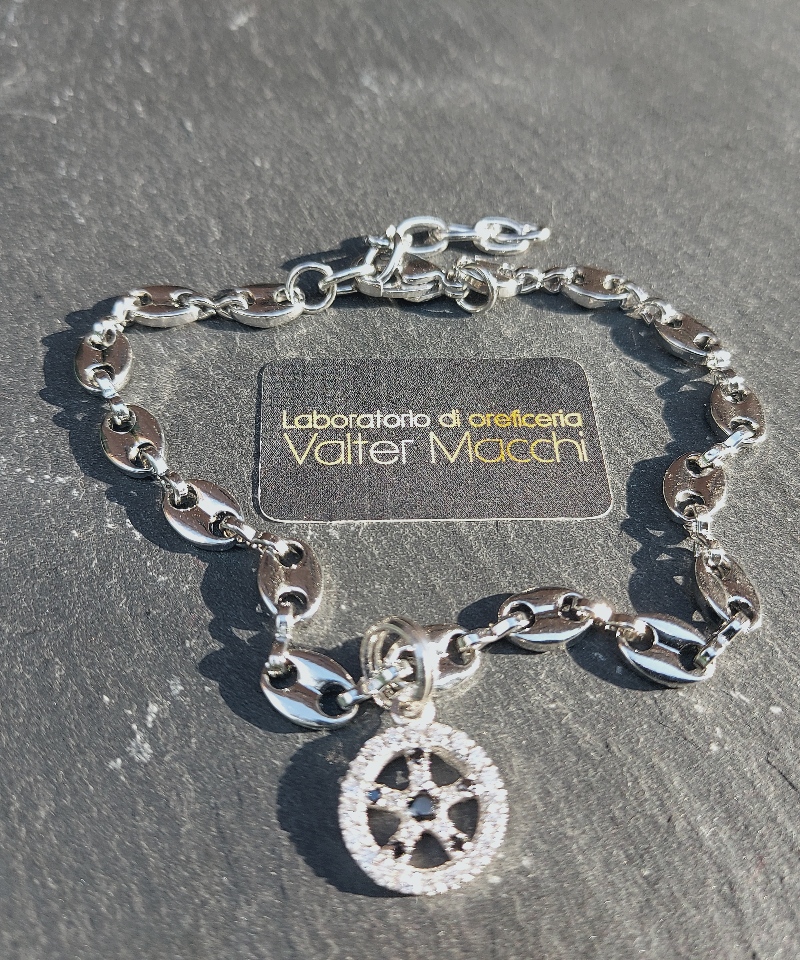 Collection GC2C Steel Product 316L Bracciale in Acciaio con Ciondolo Volano ICYFF Zirconi Laterali B