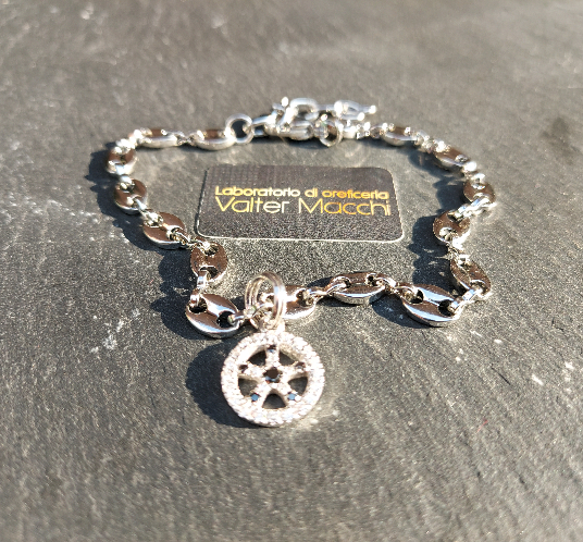 Collection GC2C Steel Product 316L Bracciale in Acciaio con Ciondolo Volano ICYFF Zirconi Laterali B