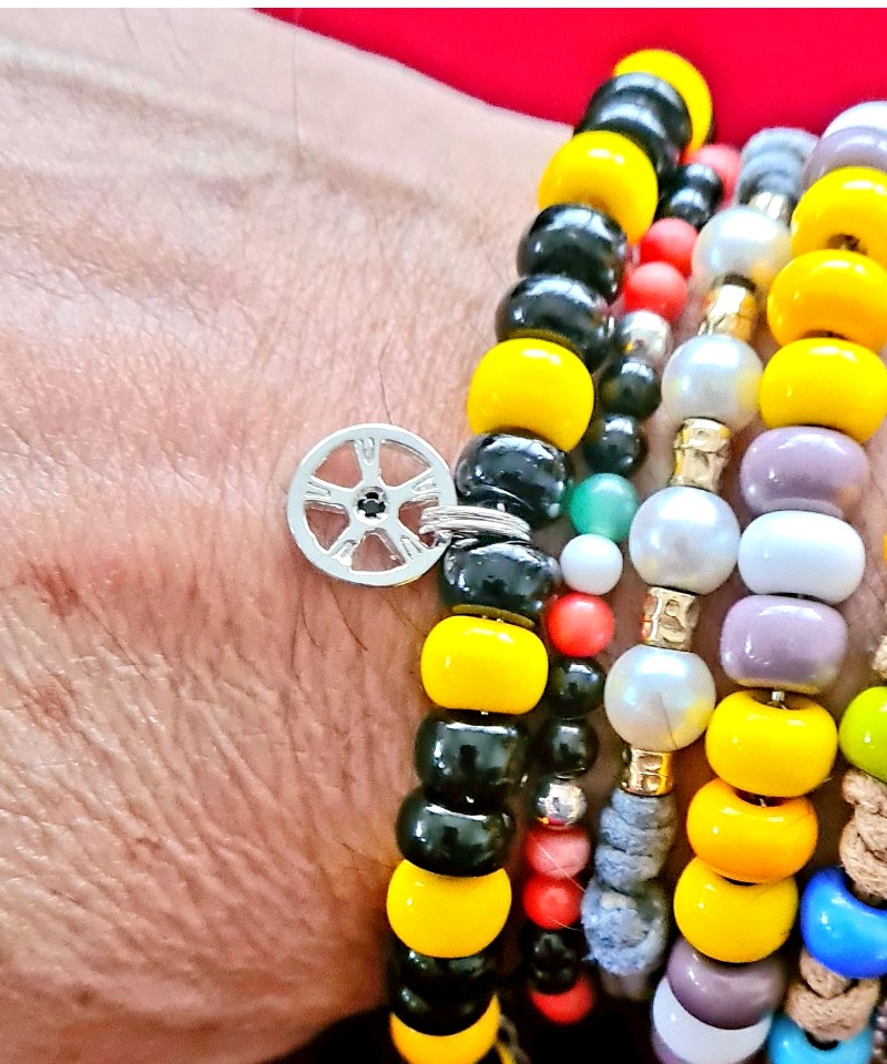 Collezione Bracciali VM Steel Jewels con Pietre Naturali Rocailles di Boemia Colore Giallo e Nero co
