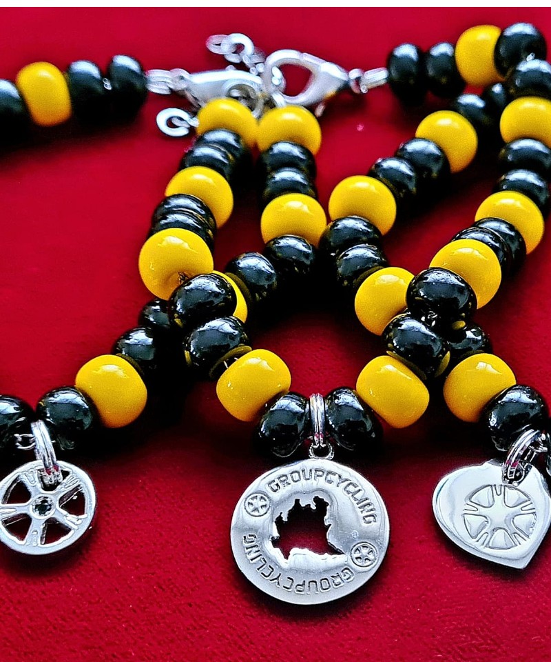 Collezione Bracciali VM Steel Jewels con Pietre Naturali Rocailles di Boemia Colore Giallo e Nero co